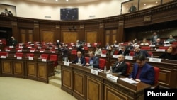 Armenia - Opposition deputies arrive for a scheduled session of the National Assembly boycotted and thwarted by its pro-government majority, Yerevan, February 23, 2022.