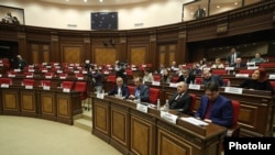 Armenia - Opposition deputies arrive for a parliament session on Turkey boycotted and thwarted by the pro-government majority in the National Assembly, Yerevan, February 23, 2022.