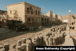 Paving tiles ready for placement in Bukhara in 2011.