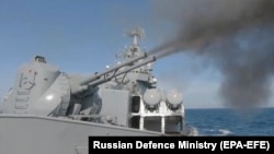 "Москва" крейсері Қара теңіздегі жаттығу кезінде. 18 ақпан 2022 жыл.