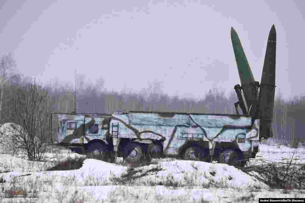 Rakétaindító rendszer az orosz&ndash;belarusz közös hadgyakorlaton a belarusz Mahijlov régióban február 17-én