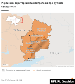 Украинанын чыгышындагы Донецк жана Луганск облустарынын орусиячыл жикчилдер көзөмөлдөгөн аймагы.