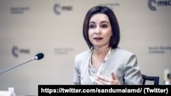 Președinta Maia Sandu vorbind la Conferința de Securitate de la München, 19 februarie 2022. Atunci a fost ultima oară când președinta moldoveană a participat la această reuniune anuală.