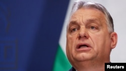 Orbán Viktor beszél budapesti sajtótájékoztatóján 2022. február 17-én
