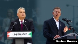 Orbán Viktor miniszterelnök (b) és Magyar Péter, a Tisza Párt elnöke. Képünk illusztráció