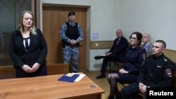 U.S. citizen Sarah Krivanek attends a court hearing in Ryazan, Russia, on November 10.