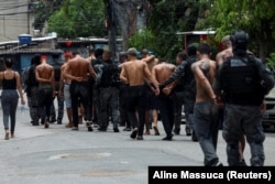 Полицеские ведут задержанных в ходе рейда