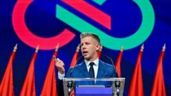 FILE PHOTO: Peter Magyar holds a press conference a day after the parliamentary election in Budapest