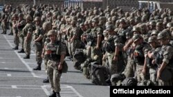 Armenia - Soldiers of the Armenian Peacekeeping Brigade lined up for an exercise monitored by NATO, September 2015. (Photo courtesy of the U.S. Embassy in Armenia.)