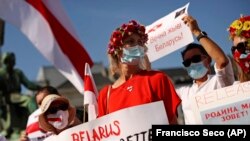 Protest anti-Lukașenka la Bruxelles, în timpul lucrărilor Parlamentului European