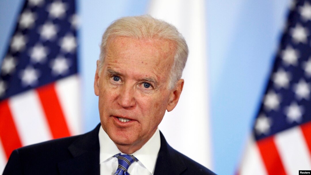 U.S. Vice President Joe Biden speaks to media after meeting with Polish leaders in Warsaw on March 18.