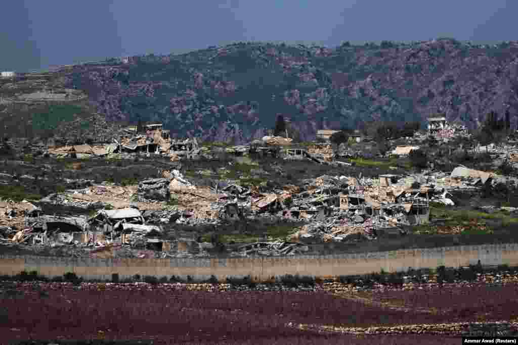Flattened houses in a Lebanese village near the border with Israel seen on March 17. In parallel with the war with Iran, there has been an escalation in conflict between Israel and Iranian-backed Hezbollah militants since February 28.