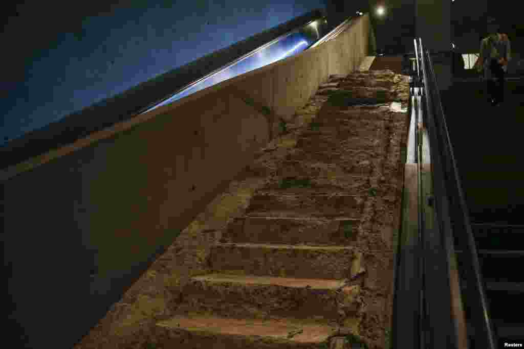 The &quot;Survivors&#39; Stairs,&quot; a remnant of a staircase that was the route to safety for many people in the World Trade Center at the time of the attack