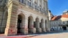 City Hall in Novi Sad is seen after rioting broke out during a protest on November 6 where protesters demanded accountability for the collapse of a concrete railway canopy that killed 14 people.