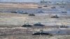 Tanks take part in Russia-Belarus military drills at the Obuz-Lesnovsky training ground in Belarus on February 19, five days before Russia's invasion of Ukraine. 