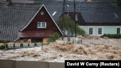 General view of a flood-affected area, following heavy rainfall in Lipova Lazne, Czech Republic.