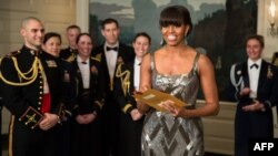 U.S. First Lady Michelle Obama announcing the Best Picture Oscar to "Argo" live from the White House on February 24. (official photo)