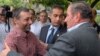 Armenia -- Opposition leader Levon Ter-Petrosian (R) greets former Foreign Minister Aleksandr Arzumanian after his release from jail, 22Jun2009.