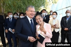 Mirziyoev during a visit to the Bozatau district of Karakalpakstan in September.