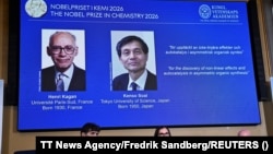 Henri Kagan i Kenso Soai dobitnici su Nobelove nagrade za hemiju za 2026., objavljeno je na pres-konferenciji u Nobelovom forumu u Stockholmu, Švedska, 7. oktobra 2026.