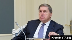 RUSSIA -- Kremlin aide Yury Ushakov attends a videoconference meeting at the Kremlin in Moscow, April 9, 2020