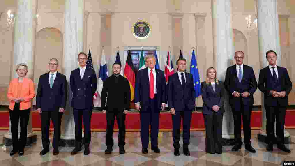 Zelenszkij és Trump megbeszélései Friedrich Merz német kancellár, Mark Rutte, a NATO főtitkára, Emmanuel Macron francia elnök, Keir Starmer brit miniszterelnök, Giorgia Meloni olasz miniszterelnök, Ursula von der Leyen, az Európai Bizottság elnöke valamint Alexander Stubb finn elnök előtt zajlottak.