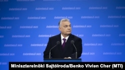 Orbán Viktor miniszterelnök évértékelő beszédét tartja a Várkert Bazárban 2025. február 22-én