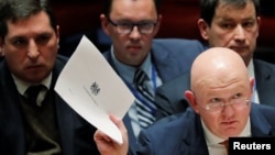 ՄԱԿ-ում Ռուսաստանի դեսպան Վասիլի Նեբենզյան Անվտանգության խորհրդի նիստի ժամանակ, Նյու Յորք, 5-ը ապրիլի, 2018թ․