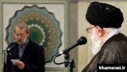 Ayatollah Ali Khamenei and parliament speaker Ali Larijani in a meeting with parliamentarians on June 20.