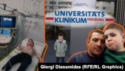 ფოტოკოლაჟი. 8 წლის დაჩი ახალაძე მამასთან ერთად. დაჩი იმ იშვიათ ქართველ პაციენტებს შორისაა, რომლებიც უცხოეთში დიუშენის სინდრომის სამკურნალო თანამედროვე მედიკამენტს იღებენ.