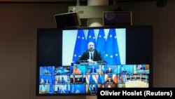 În timpul video-summitului liderilor UE, 19 iulie 2020