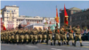 Kyrgyz soldiers march in a parade in Moscow on Red Square.