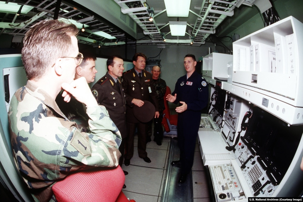 Russian generals are briefed on a missile launch training facility inside Montana's Malmstrom Air Force Base.