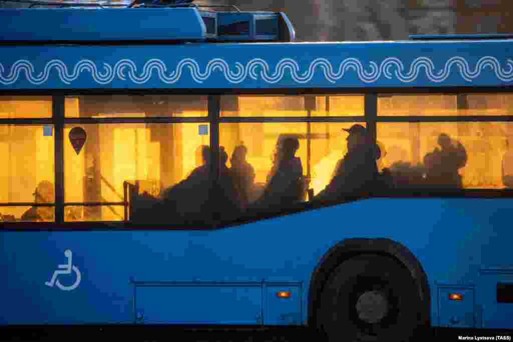 Passengers on a trolleybus in February 2020.&nbsp;The last trolleybuses went out of service on August 25, 2020.