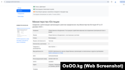 “Борбор Азия менен Кытайдын тынчтык жолу аркылуу кайра биригүүсүнө көмөктөшүү ассоциациясы” уюмунун каттоо маалыматы. Булак - OsOO.kg порталы.