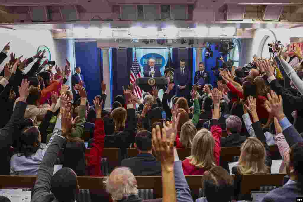 US President Donald Trump holds a White House press briefing on April 6, a day before the United States reached a last-minute cease-fire agreement with Iran. In a social media post on April 7, Trump wrote that "a whole civilization will die tonight" if Iran failed to reach a deal.