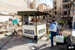 The site of a destroyed building following a missile strike on a neighborhood of the Iranian capital, Tehran, on February 28.