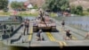 Pod mobil militar instalat de Armata Română, peste brațul Măcin al Dunării, la Frecăței, în Dobrogea, în timpul exercițiului Saber Guardian 25.
