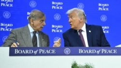 Pakistanın baş naziri Şahbaz Şərif Davos İqtisadi Forumunun illik iclası zamanı "Sülh Şurası" iclasında ABŞ prezidenti Donald Trampla söhbət edir.