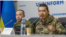 Грамадзяне Кітая Ван Гуанцзюнь і Чжан Рэнба, захопленыя украінскімі вайскоўцамі ў палон, падчас прэсавай канфэрэнцыі ў Кіеве 