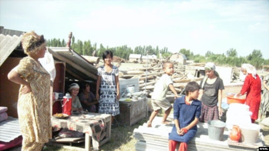Villagers in Chek on the Kyrgyz-Uzbek border in July