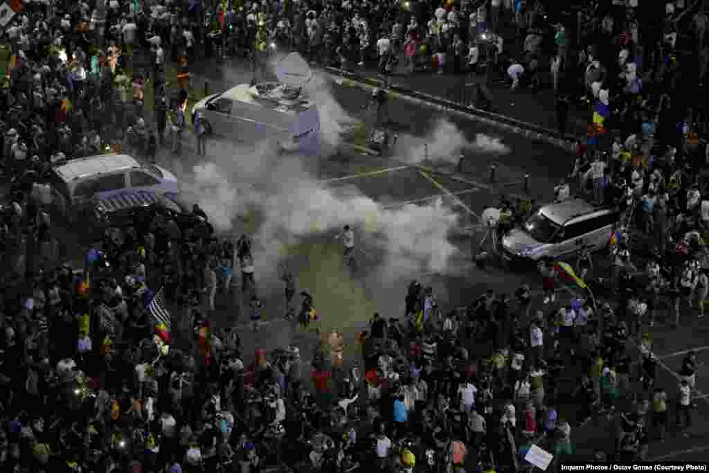 Violence broke out between protesters and a ring of riot police guarding the government building on August 10.