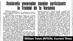 „Declaraţia guvernelor statelor participante la Tratatul de la Varşovia” (facsimil, Flacăra Roşie, 15.8. 1961)