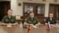 Armenia - Major-General Valery Zhila (center) and other Russian military officials meet with Armenian Defense Minister Arshak Karapetian, Yerevan, September 2, 2021.