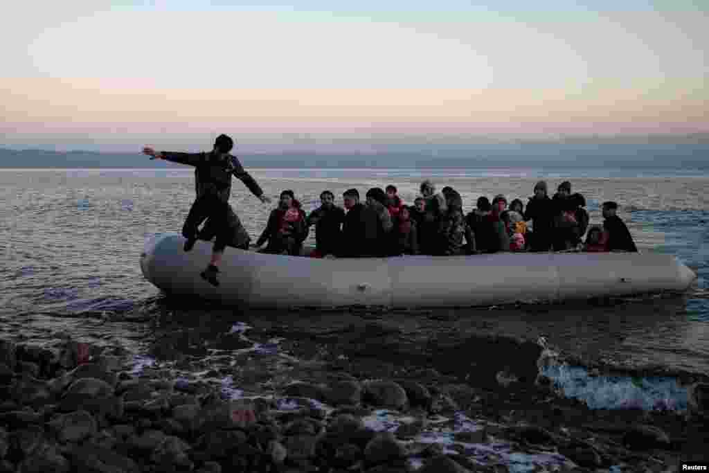 Migrants from Afghanistan arrive on the Greek island of Lesbos on March 2.