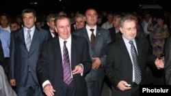 Opposition leader Levon Ter-Petrosian leads a march of supporters through central Yerevan on September 18.