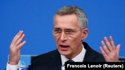 NATO Secretary-General Jens Stoltenberg says U.S. and British forces still provide a nuclear umbrella for Europe.