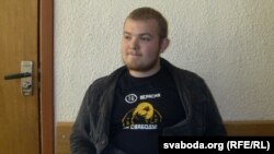 Paval Vinahradau during his trial in Minsk in April over the "toy protest" two months earlier