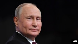 Владимир Путин на своей ежегодной пресс-конференции в Москве 14 декабря 2023 года.