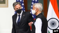 U.S. Secretary of State Antony Blinken (left) meets Indian Foreign Minister Subrahmanyam Jaishankar in New Delhi on July 28. 